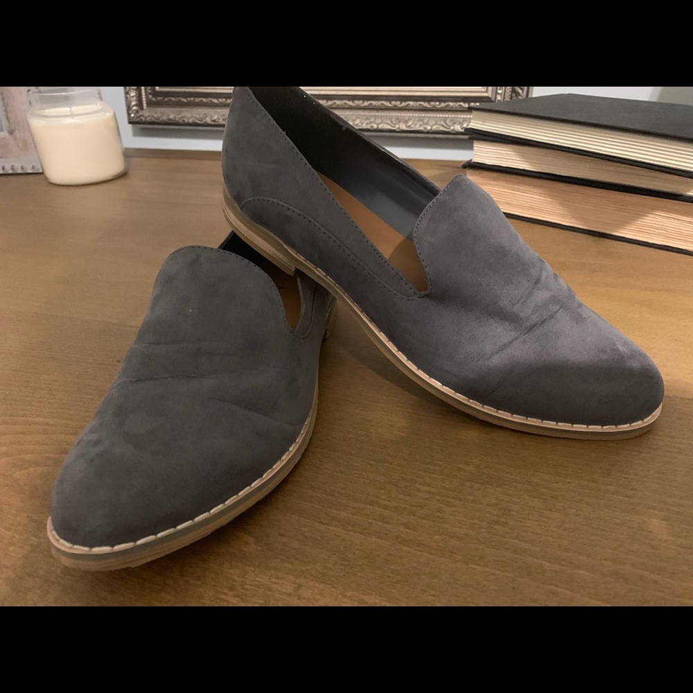 Blue suede loafers